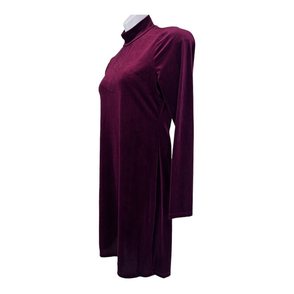 GB Red Velvet Stretch High Mock Neck Long Sleeve Holiday Cocktail Party Dress - Picture 6 of 16